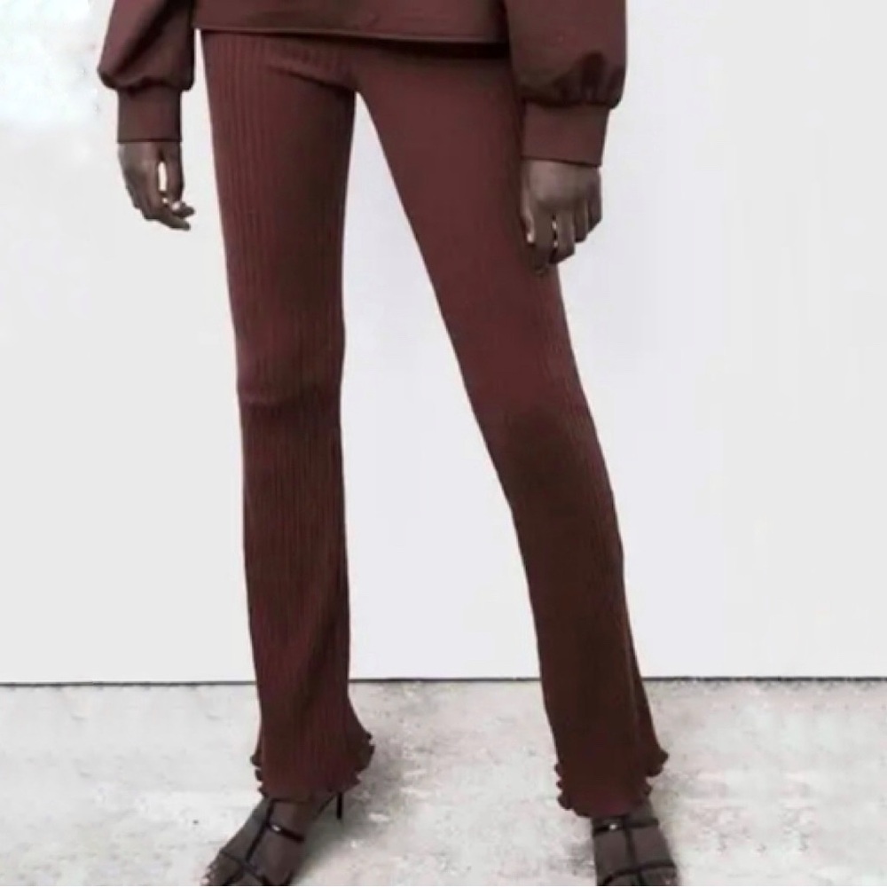 🌷 Zara Brown Ribbed Flare Legging Pant Size L